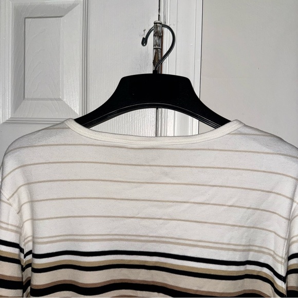 Classic Elements Women's L (14-16) Striped Knit Top 3/4 Sleeve Pink White Beige - Picture 11 of 12